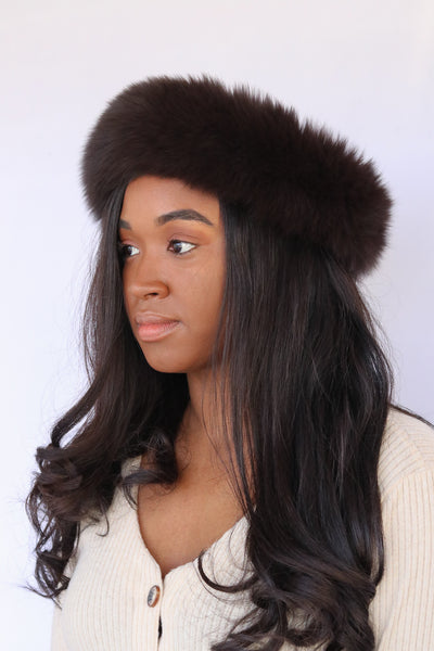 Fox Fur Headband - Brown