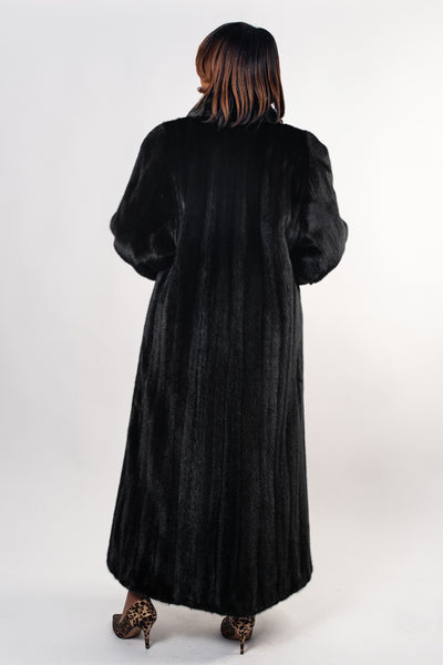 Rippe's Furs Full Length Shawl Collar Mink Fur Coat - Black