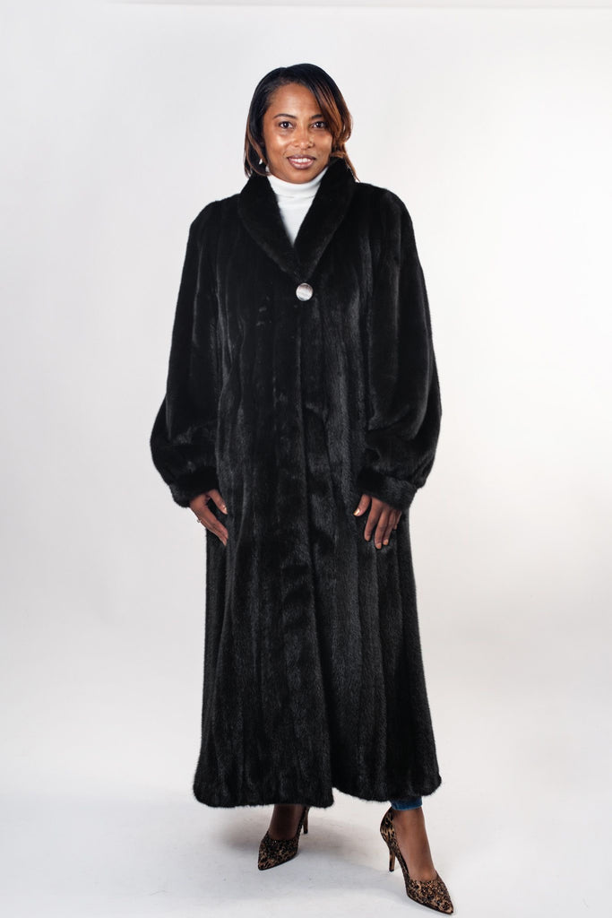 Rippe's Furs Full Length Shawl Collar Mink Fur Coat - Black