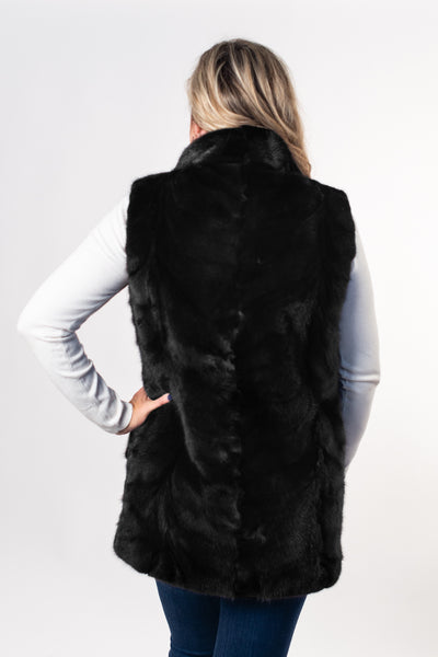 Rippe's Furs Reversible Long Hair Sculpted Mink Fur Vest - Black
