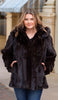 Image of Rippe's Furs Mink Fur Jacket with Detachable Fox Fur Trim Hood - Mahogany