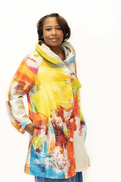 UbU Reversible Hooded Button Front Parisian Raincoat - Capri Shimmers/Linen *Take an Extra 30% Off*